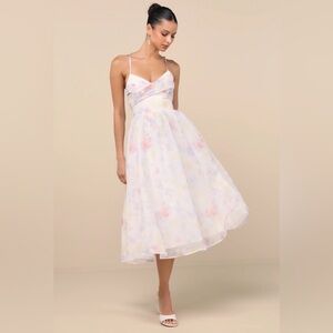 Claudina White Multi Pleated Lace-up Midi Dress